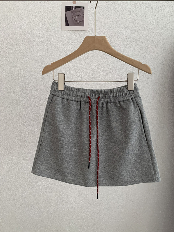 A-líniová sukňa so sťahovacou šnúrkou a elastickým pásom, bavlnená zmes 50–70%, japonsko-kórejský uvoľnený štýl