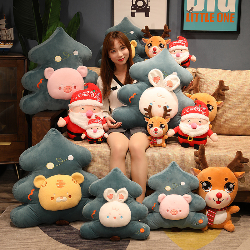 Perne decor pluş cu Moș Crăciun și ren pentru brad, cu umplutură PP bumbac; pluș de înaltă calitate; Categoria: articole din pluș; Tip model: Altul