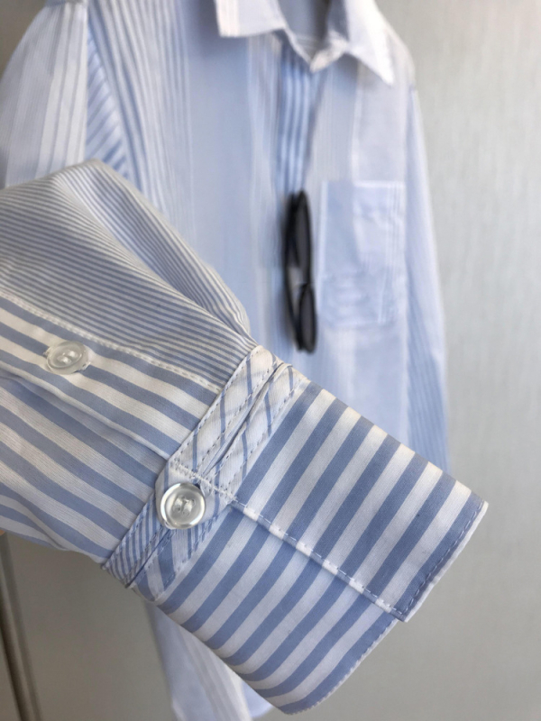 Cămașă cu dungi, mâneci lungi, guler polo, din bumbac cu amestec de nylon