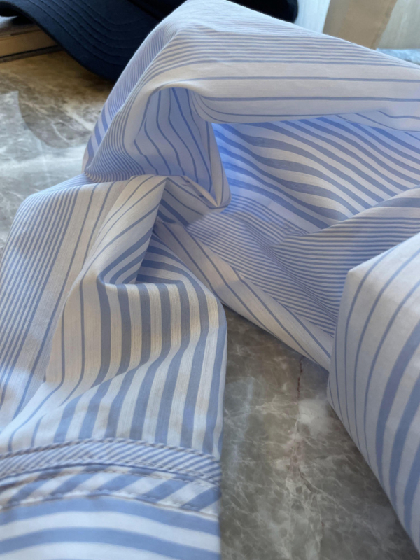 Cămașă cu dungi, mâneci lungi, guler polo, din bumbac cu amestec de nylon