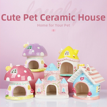 Keramický set pre škrečka: hniezdo, misky na jedlo a vodu so držiakom – Bai Nian Will