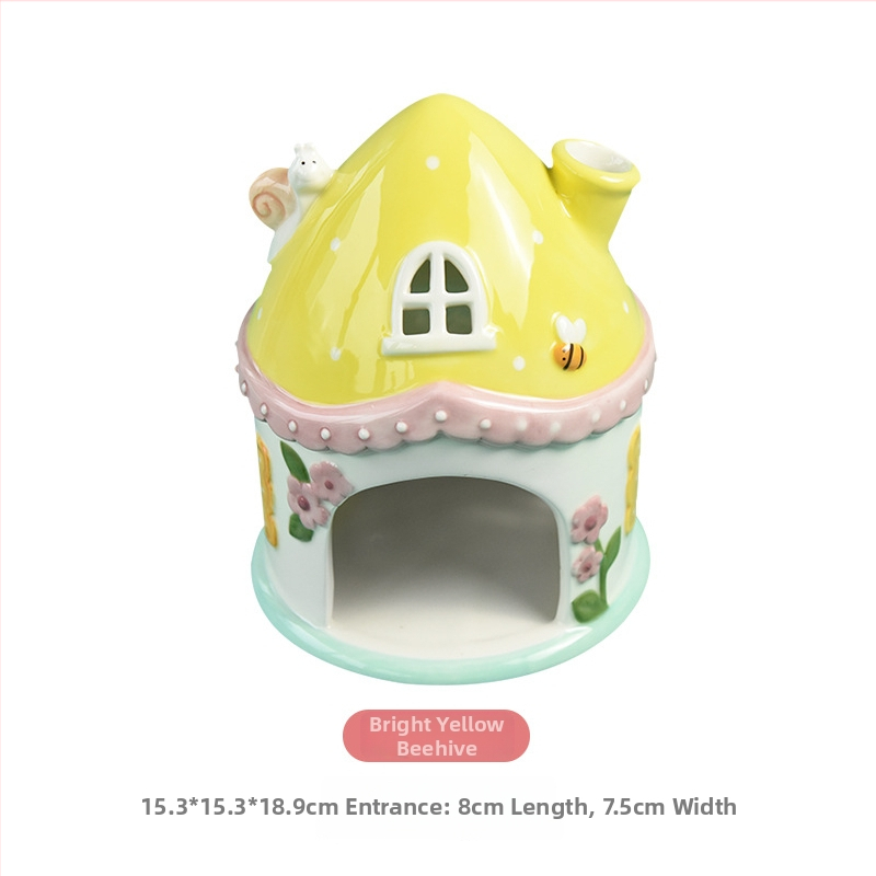 Keramický set pre škrečka: hniezdo, misky na jedlo a vodu so držiakom – Bai Nian Will