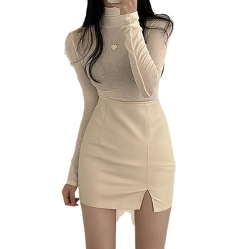 Vysoký pás faux PU kožená sukňa s A-liniou, priliehavý strih, s vreckami