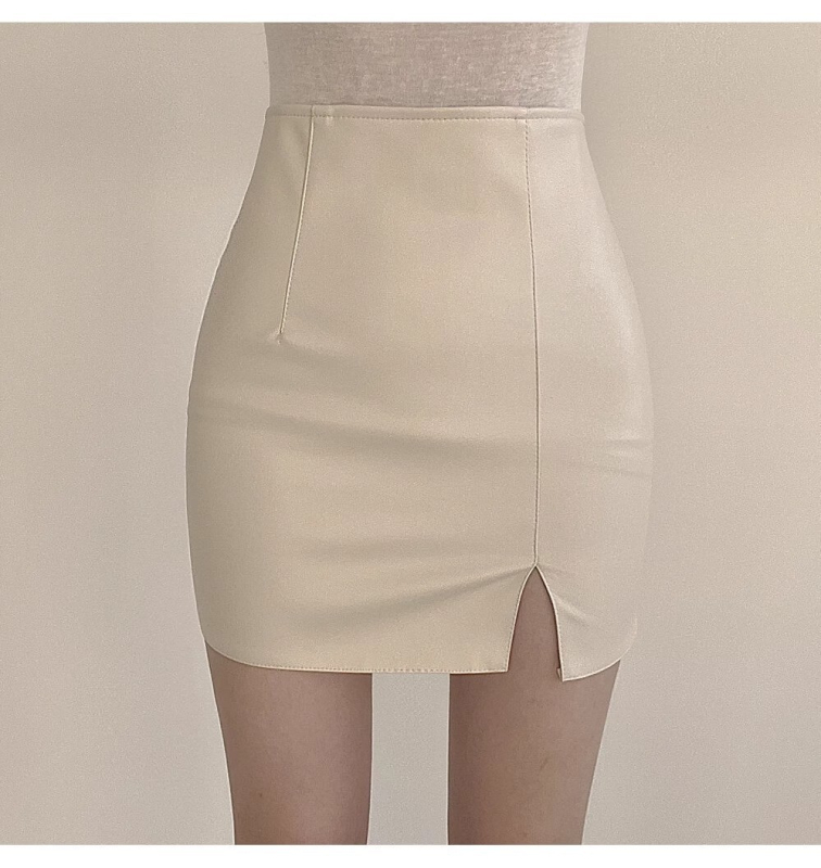 Vysoký pás faux PU kožená sukňa s A-liniou, priliehavý strih, s vreckami