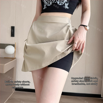 A-línia krátka sukňa s geometrickým vzorom, polyester/elastan materiál, bežný japonsko-kórejský štýl