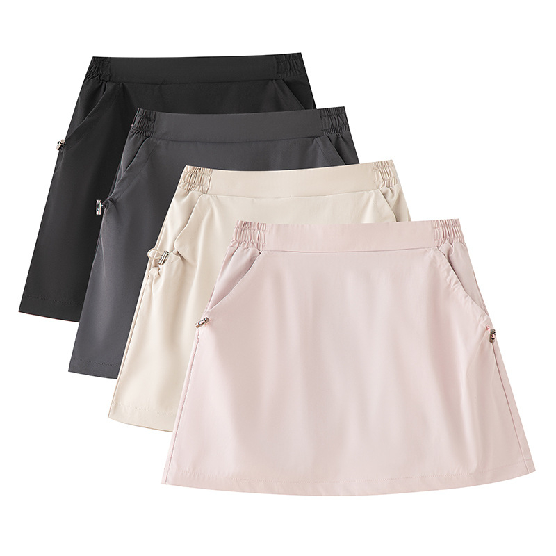 A-línia krátka sukňa s geometrickým vzorom, polyester/elastan materiál, bežný japonsko-kórejský štýl