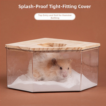 Hamster kúpeľný pieskovník – transparentný, dvojúčelová toaleta, konštrukcia z PET a masívneho dreva, Crystal Wood Bathroom od Chengxi