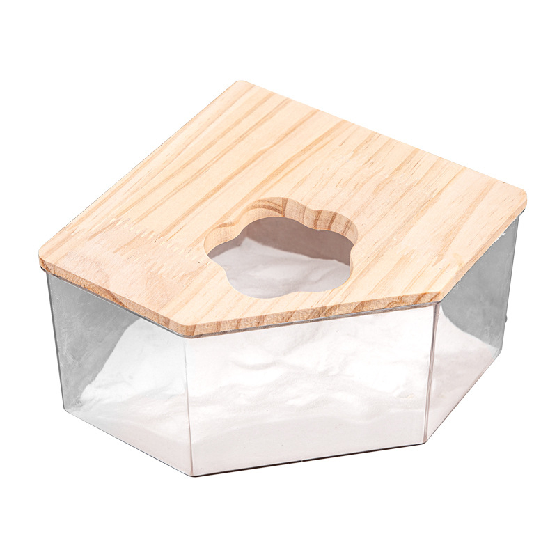 Hamster kúpeľný pieskovník – transparentný, dvojúčelová toaleta, konštrukcia z PET a masívneho dreva, Crystal Wood Bathroom od Chengxi