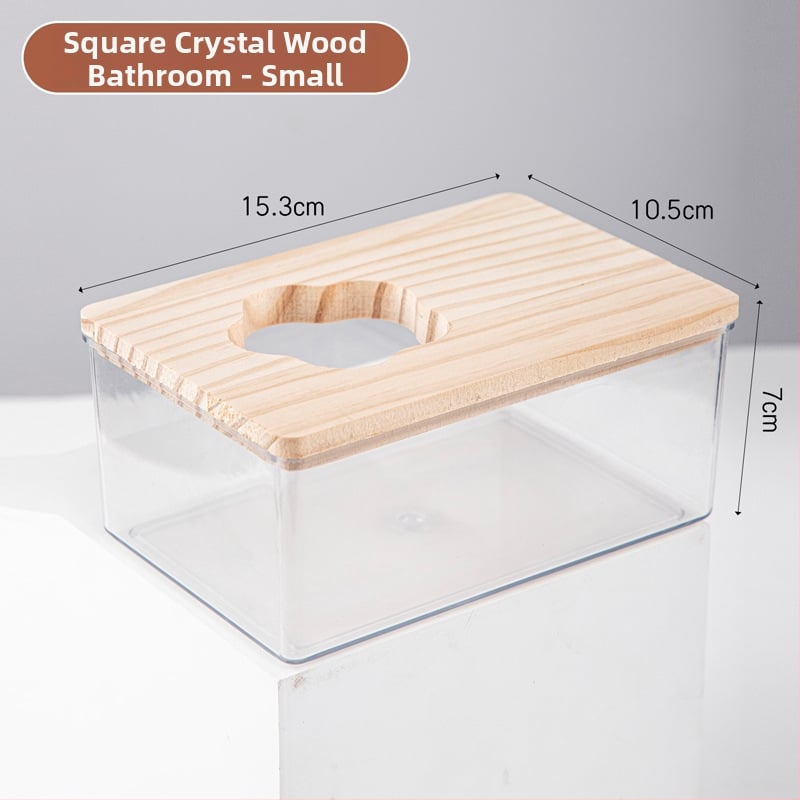 Hamster kúpeľný pieskovník – transparentný, dvojúčelová toaleta, konštrukcia z PET a masívneho dreva, Crystal Wood Bathroom od Chengxi