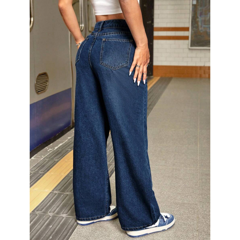 Voľné džínsy s rovnými nohami, fleecová podšívka, dvojitý pás, šnúrka na zapínanie, dlhé nohavice