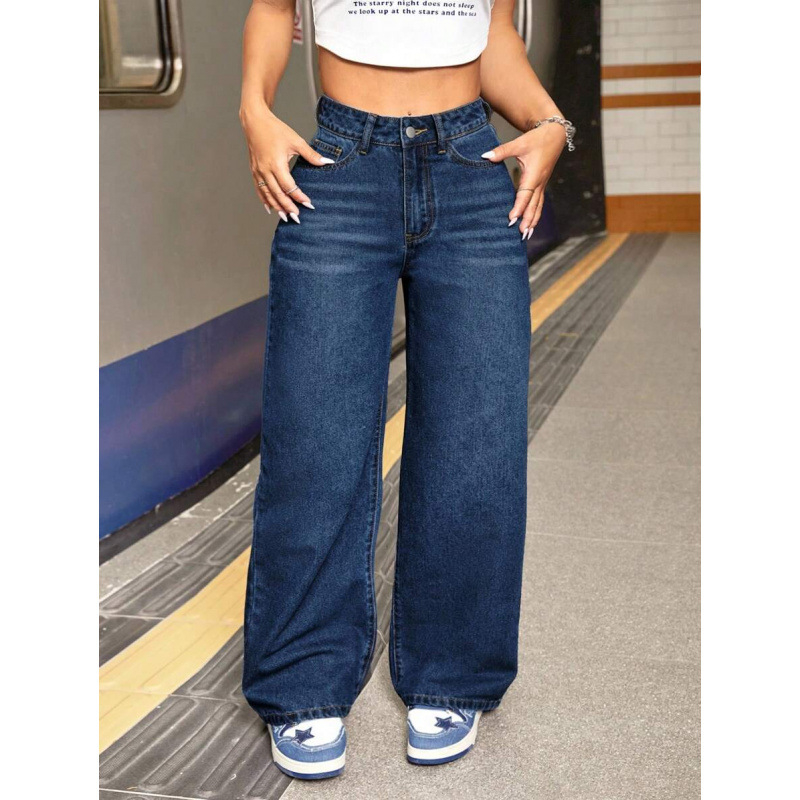 Voľné džínsy s rovnými nohami, fleecová podšívka, dvojitý pás, šnúrka na zapínanie, dlhé nohavice