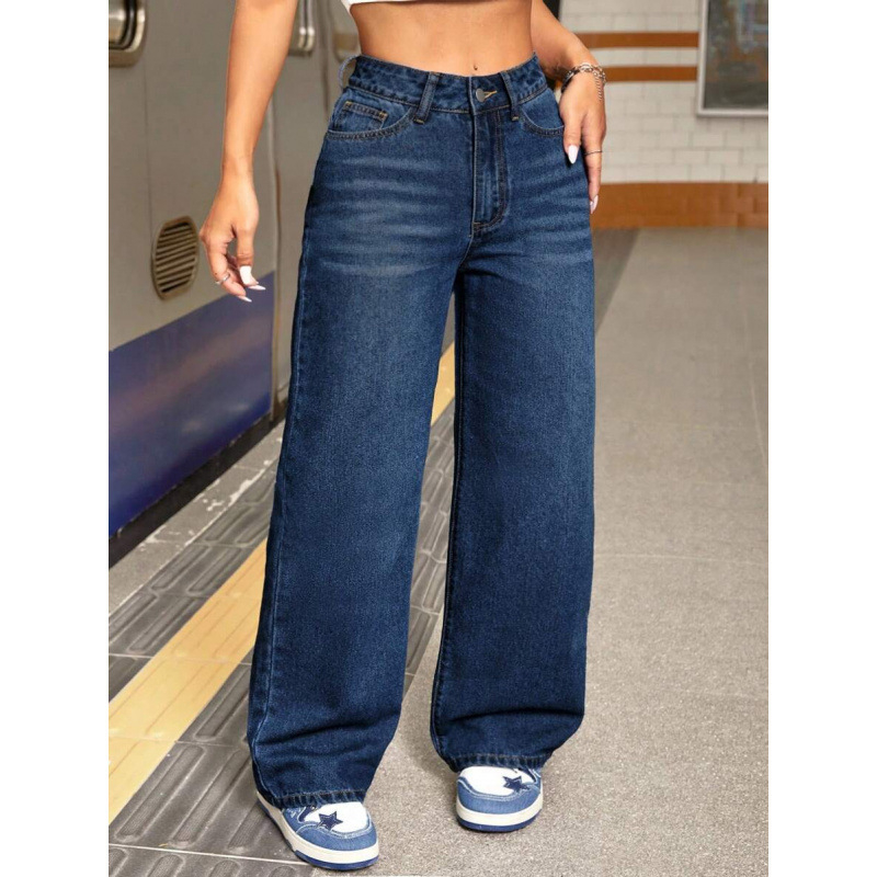 Voľné džínsy s rovnými nohami, fleecová podšívka, dvojitý pás, šnúrka na zapínanie, dlhé nohavice