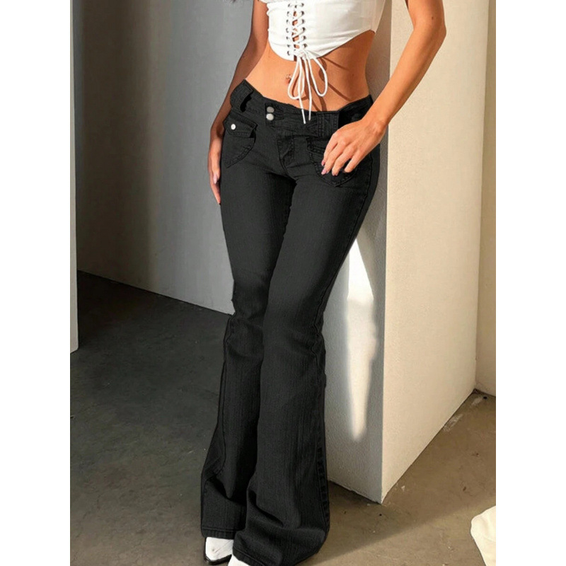 Dámske džínsy z denimu – štíhla silueta, rovný strih nohavíc, fleece podšívka, dvojitá pásová oblasť, zapínanie na šnúrku