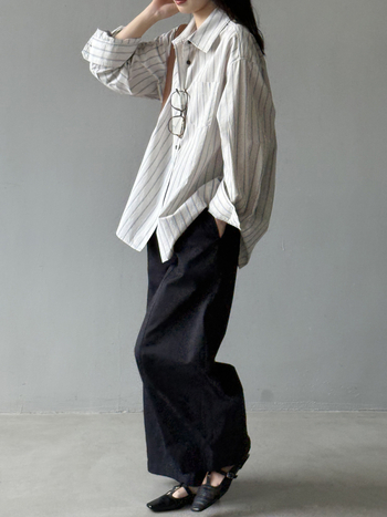 Dámska prúžkovaná bavlnená košeľa – dlhé rukávy, voľný strih, stredná dĺžka