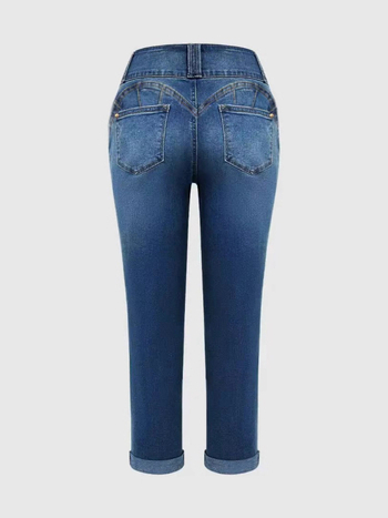 Džíny Slim Fit s vysokým pásom, vysoká elasticita, ručne distresované úpravy