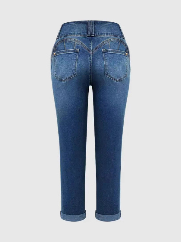 Džíny Slim Fit s vysokým pásom, vysoká elasticita, ručne distresované úpravy