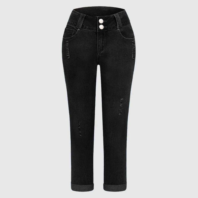 Džíny Slim Fit s vysokým pásom, vysoká elasticita, ručne distresované úpravy