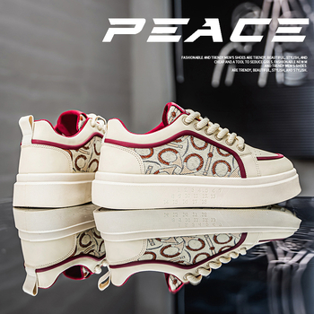 Pánske tenisky s hrubou podrážkou na jar 2025, priedušné potlačené športovo-casual topánky, predné šnurovanie, nízky vrch, gumová podrážka, textilná výstelka