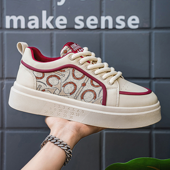 Pánske tenisky s hrubou podrážkou na jar 2025, priedušné potlačené športovo-casual topánky, predné šnurovanie, nízky vrch, gumová podrážka, textilná výstelka