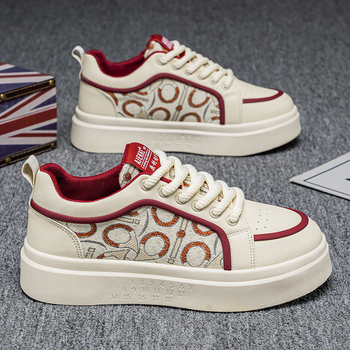 Pánske tenisky s hrubou podrážkou na jar 2025, priedušné potlačené športovo-casual topánky, predné šnurovanie, nízky vrch, gumová podrážka, textilná výstelka