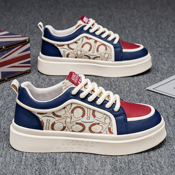 Pánske tenisky s hrubou podrážkou na jar 2025, priedušné potlačené športovo-casual topánky, predné šnurovanie, nízky vrch, gumová podrážka, textilná výstelka