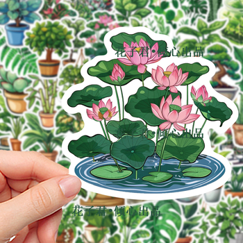 50 kusov PVC nálepiek s rastlinami v kreslenom štýle pre DIY poznámkové bloky a dekoráciu na stole