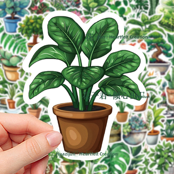 50 kusov PVC nálepiek s rastlinami v kreslenom štýle pre DIY poznámkové bloky a dekoráciu na stole