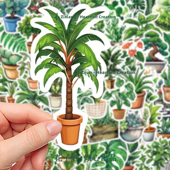 50 kusov PVC nálepiek s rastlinami v kreslenom štýle pre DIY poznámkové bloky a dekoráciu na stole