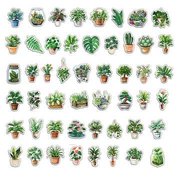 50 kusov PVC nálepiek s rastlinami v kreslenom štýle pre DIY poznámkové bloky a dekoráciu na stole