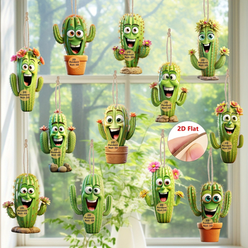 Drevená visacia ozdoba, kód produktu 01, Značka Independent, Motív kaktus, Dekor pre domov, kanceláriu alebo triedu