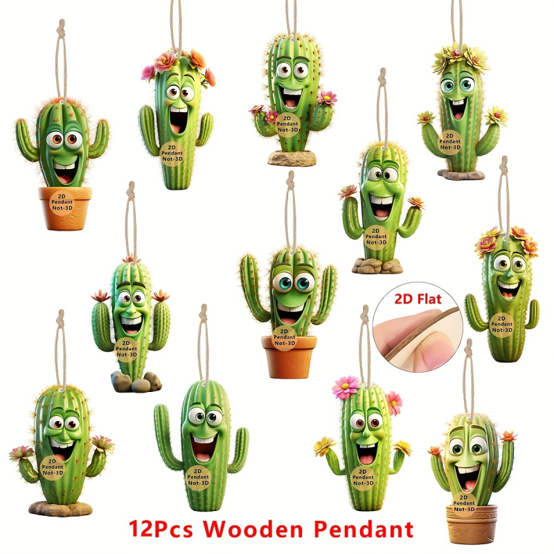 Drevená visacia ozdoba, kód produktu 01, Značka Independent, Motív kaktus, Dekor pre domov, kanceláriu alebo triedu