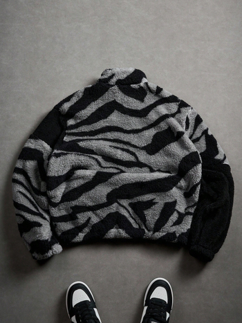 Cardigan cu Color Block, fermoar, guler Stand, croială lejeră, fibră de viscose