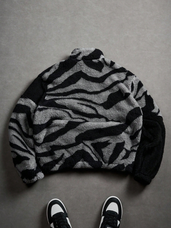 Cardigan cu Color Block, fermoar, guler Stand, croială lejeră, fibră de viscose