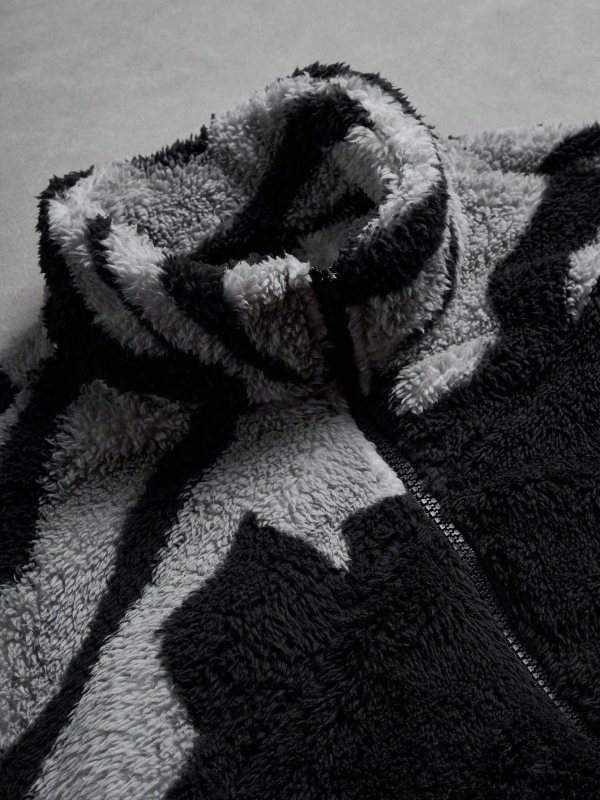 Cardigan cu Color Block, fermoar, guler Stand, croială lejeră, fibră de viscose