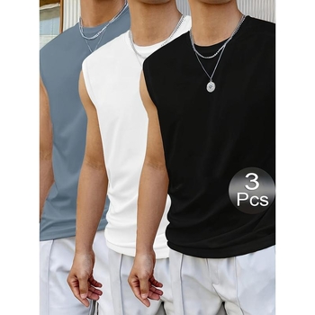 3-dielna sada pánskych tiel s kruhovým výstrihom, voľný strih, 95% polyester