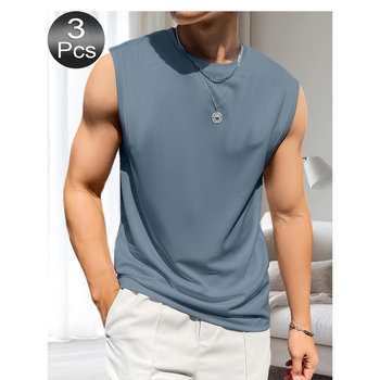 3-dielna sada pánskych tiel s kruhovým výstrihom, voľný strih, 95% polyester