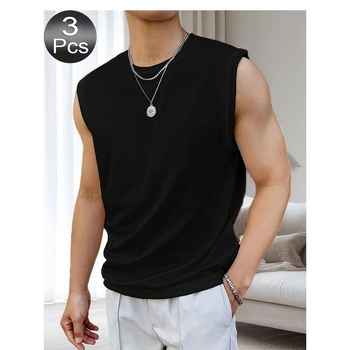 3-dielna sada pánskych tiel s kruhovým výstrihom, voľný strih, 95% polyester