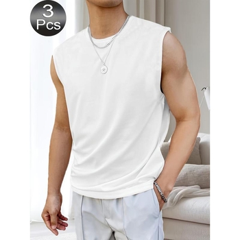 3-dielna sada pánskych tiel s kruhovým výstrihom, voľný strih, 95% polyester