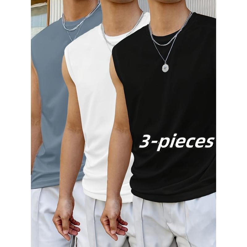 3-dielna sada pánskych tiel s kruhovým výstrihom, voľný strih, 95% polyester