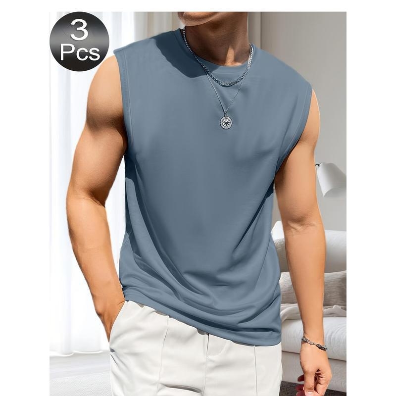 3-dielna sada pánskych tiel s kruhovým výstrihom, voľný strih, 95% polyester