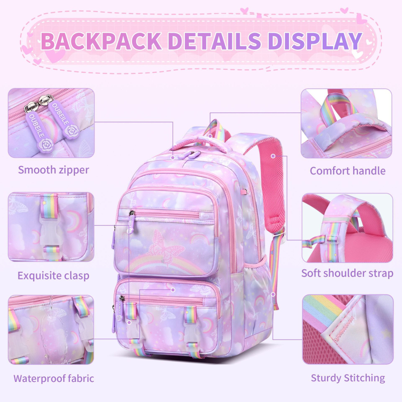 Unisex nylonový školský batoh s dýchateľnými popruhmi a vzduchovými vankúšmi pre žiakov 3.–4. triedy.