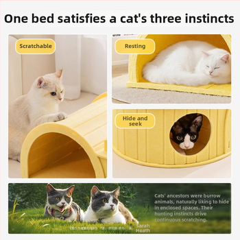 Mačacie hniezdo s tunelom z filcu a škrabkou – Všetko na jednom mieste, mačacie útočisko pre štyri ročné obdobia, odolné voči opotrebeniu a bez vytrhávania chlpov