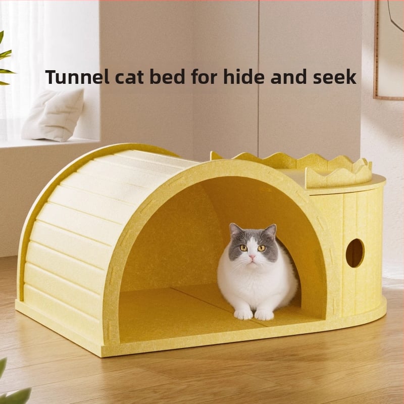 Mačacie hniezdo s tunelom z filcu a škrabkou – Všetko na jednom mieste, mačacie útočisko pre štyri ročné obdobia, odolné voči opotrebeniu a bez vytrhávania chlpov