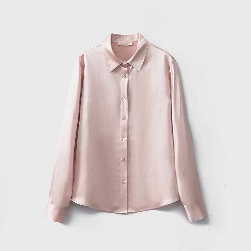 Dámska košeľa z mulberry hodvábov, dlhé rukávy, golier Polo, rovný strih, predná placket s gombíkmi