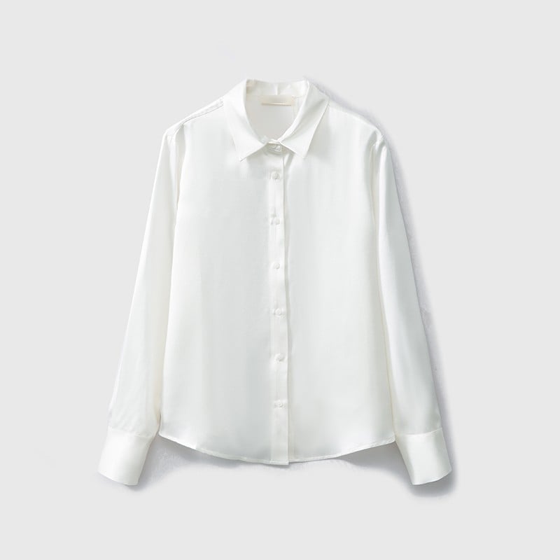 Dámska košeľa z mulberry hodvábov, dlhé rukávy, golier Polo, rovný strih, predná placket s gombíkmi