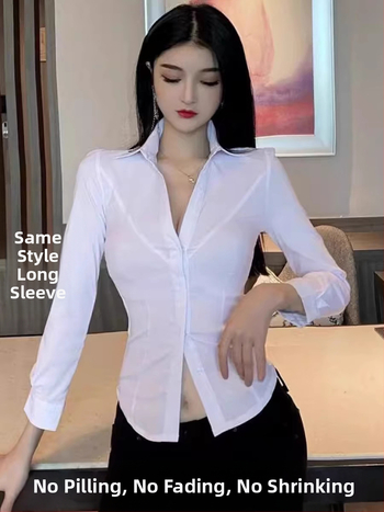 Šifónová košeľa, úzky strih, dlhé rukávy, stojací golier, zmes polyesteru a spandexu, dĺžka 50-65 cm