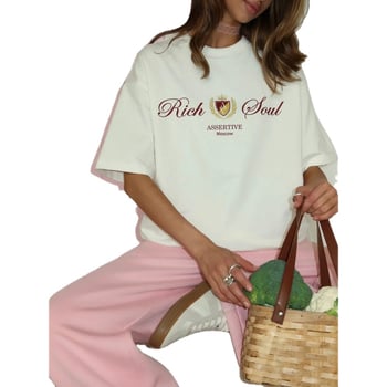 Bavlnené tričko s 3D tlačou, krátke rukávy, guľatý výstrih, voľný strih, stredná dĺžka.