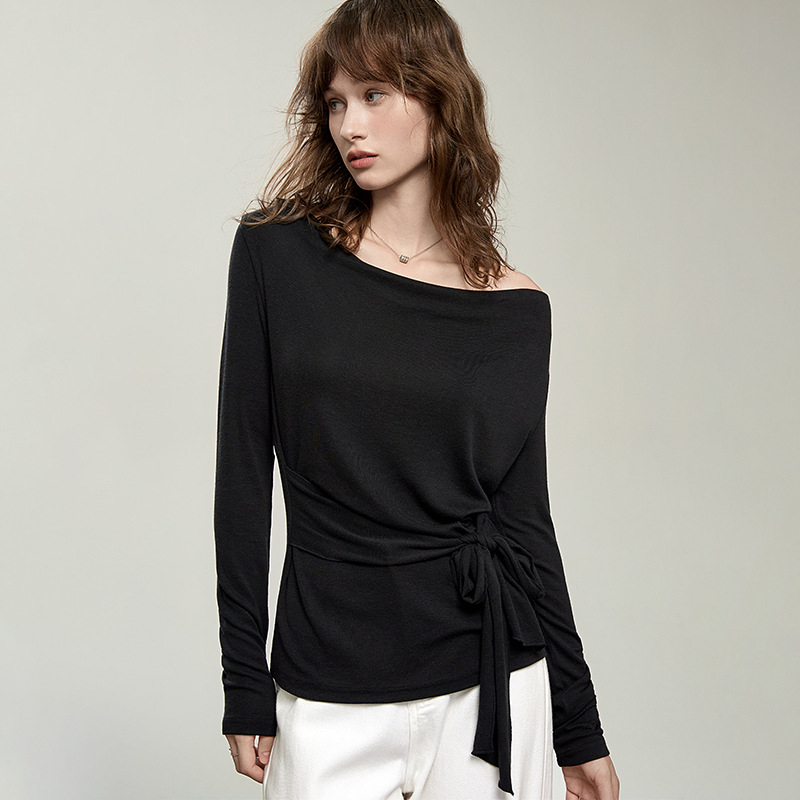 Tričko z Laisaier vlákna, dlhý rukáv, úzky strih, mestský štýl dojížďky, štandardná dĺžka