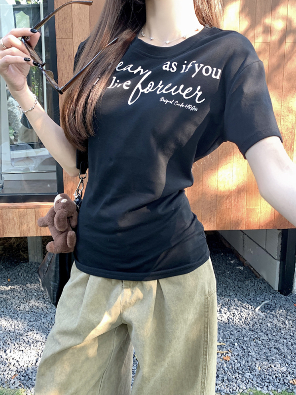 Tričko s potlačou písiem, krátke rukávy, kruhový výstrih, slim fit, polyester