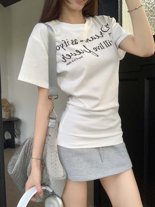 Tričko s potlačou písiem, krátke rukávy, kruhový výstrih, slim fit, polyester